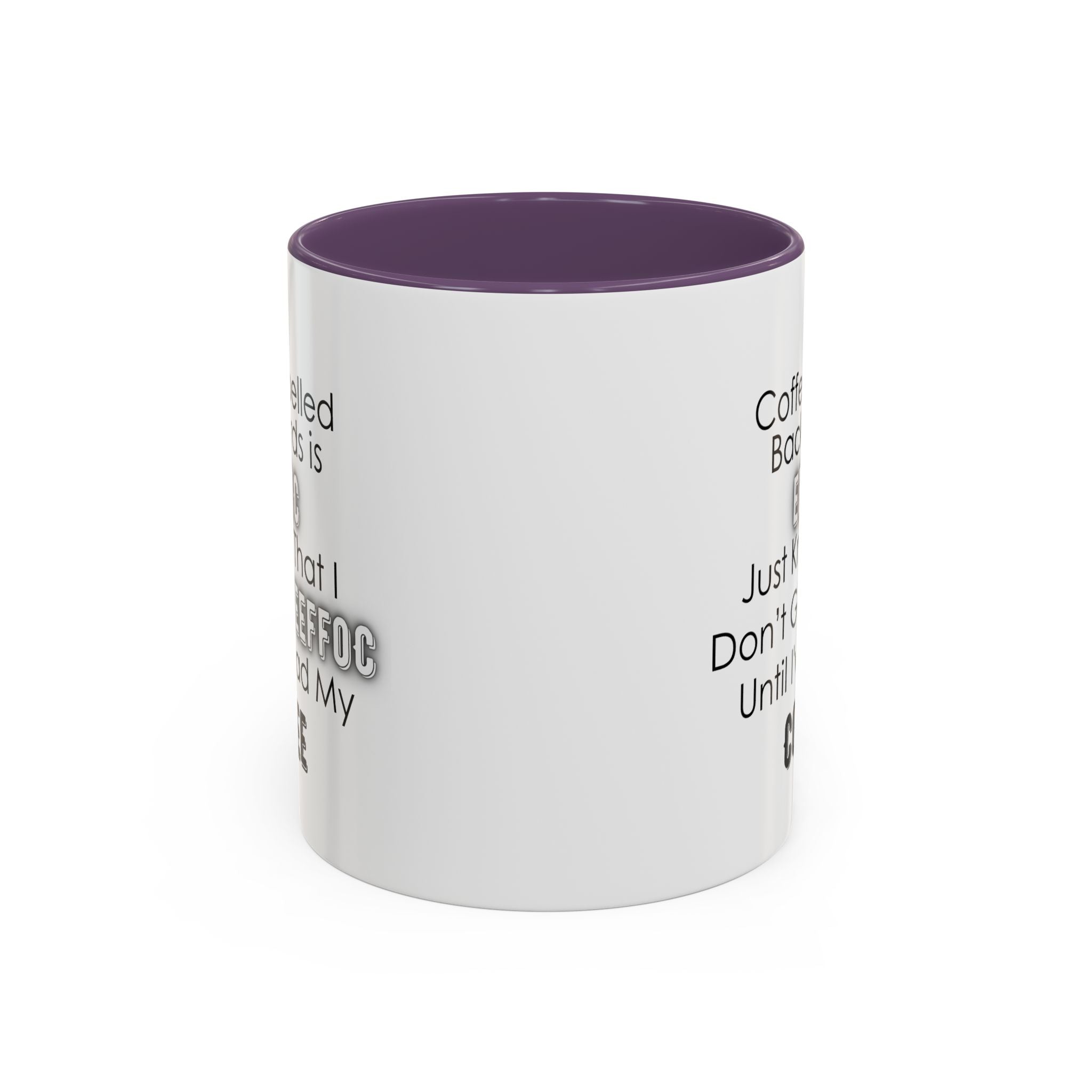 White mug with purple interior on a white background