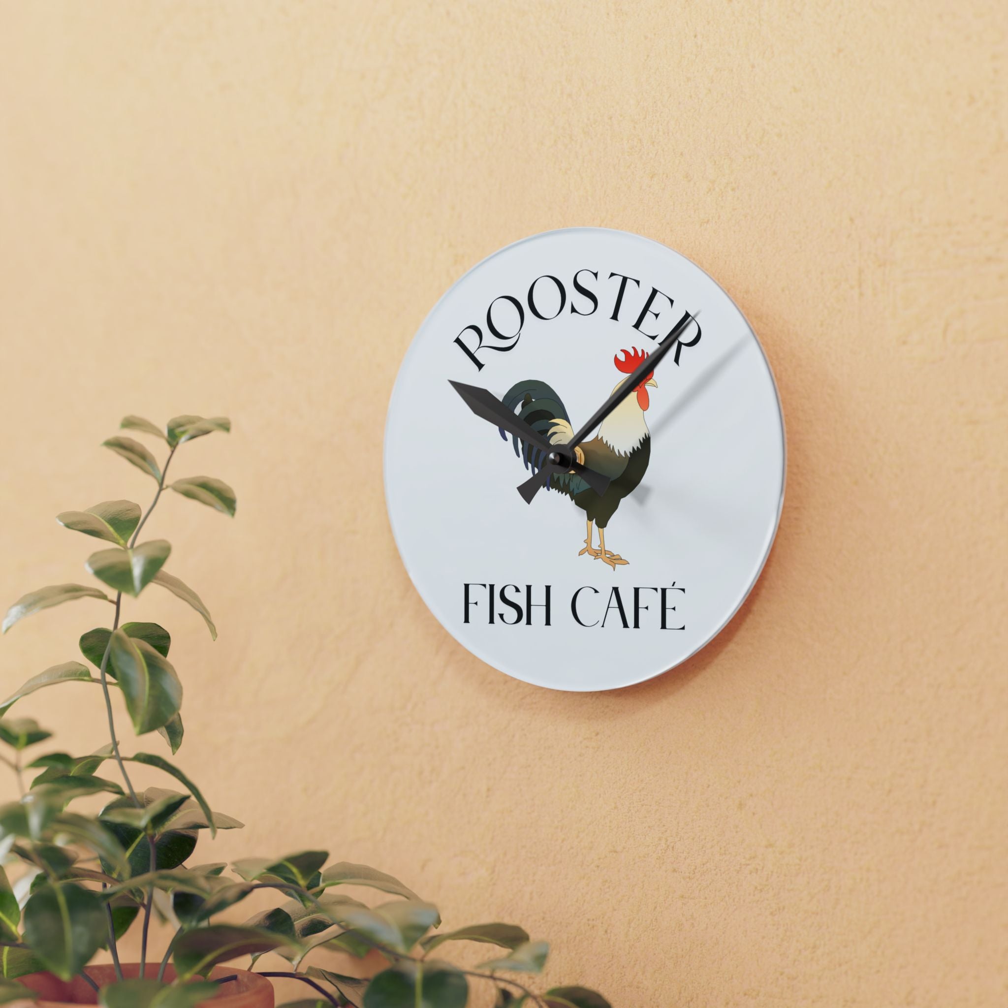 Reloj de pared acrílico "Café Gallo Pez" - Decoración rústica de granja