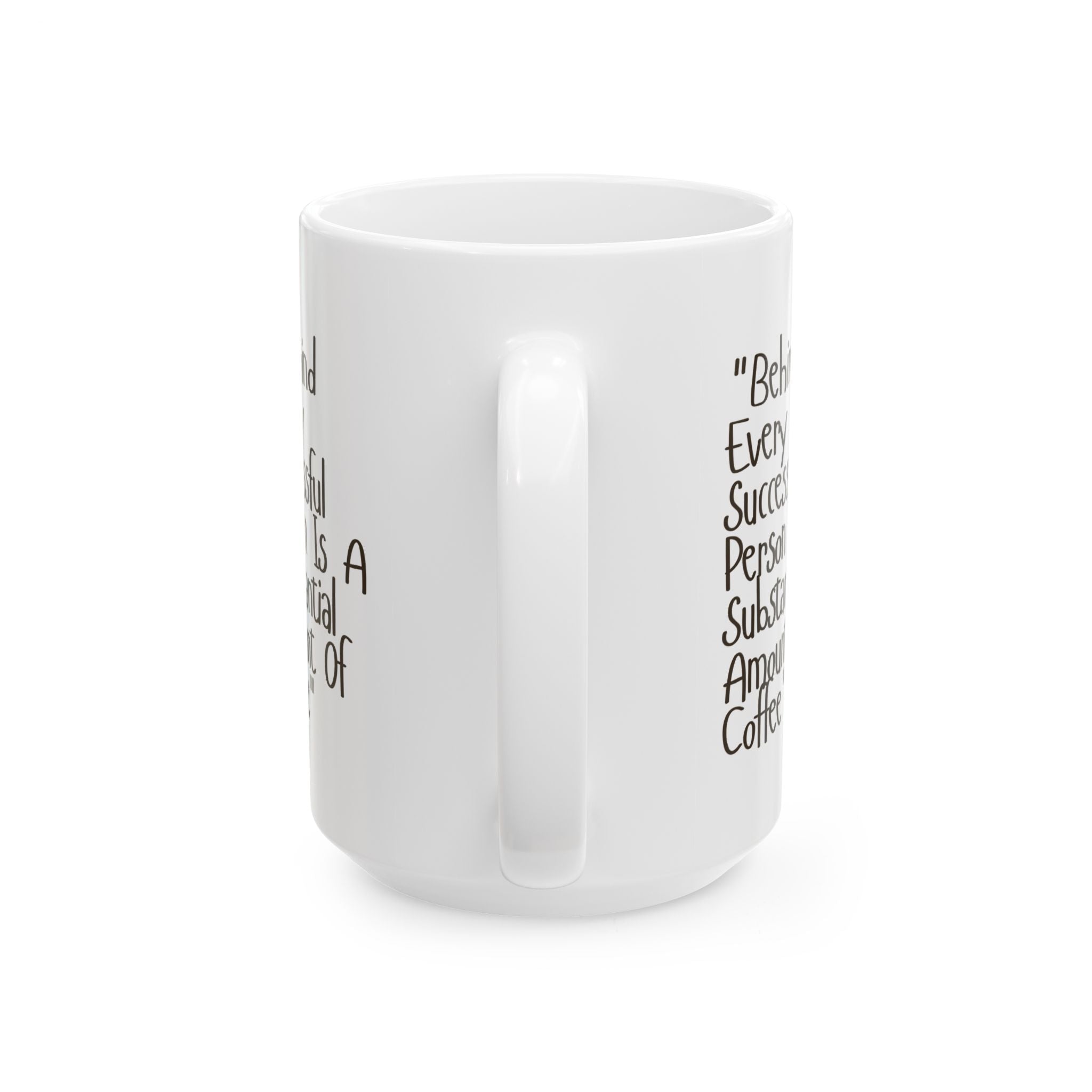 White mug with text on a white background