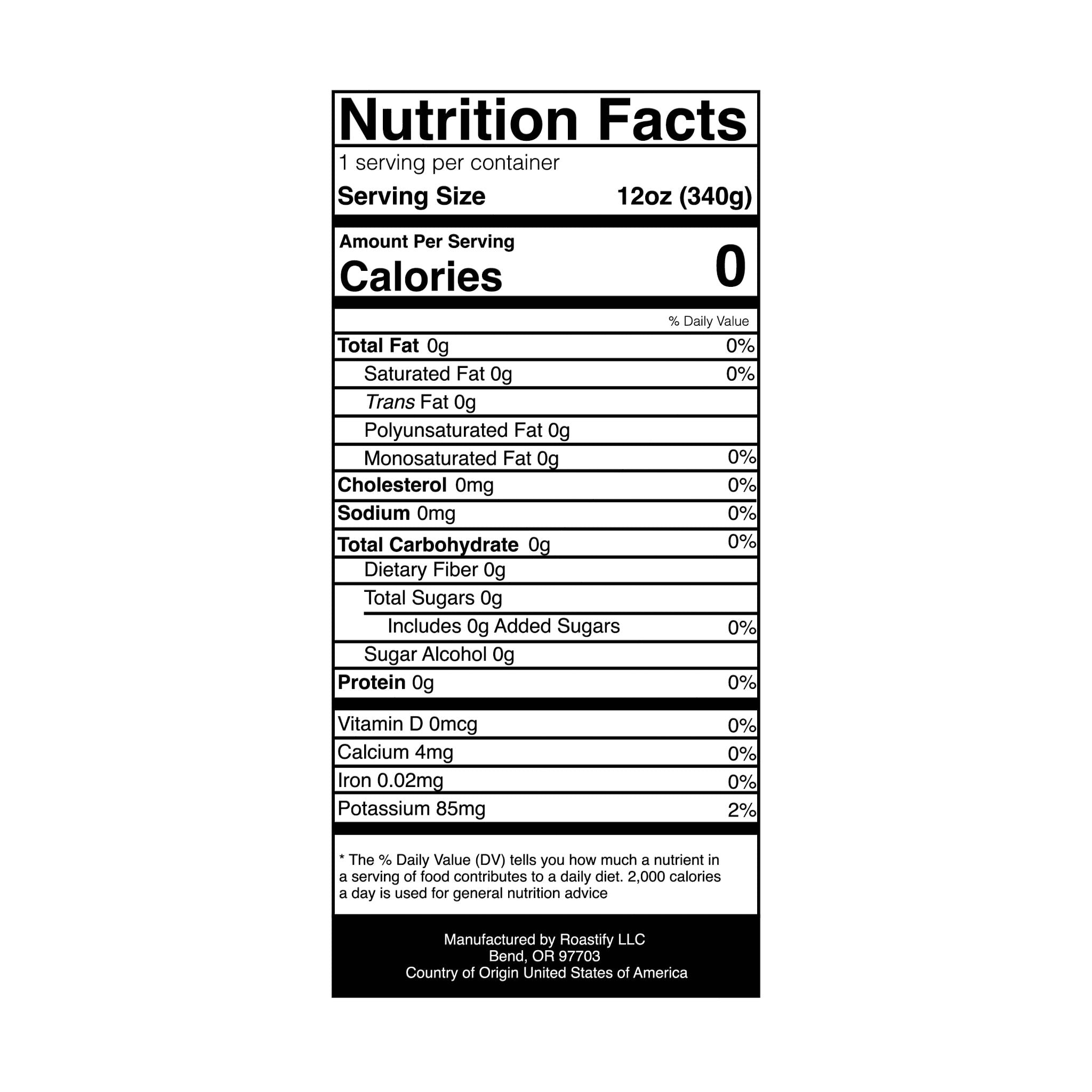 Nutrition Facts for light roast coffee