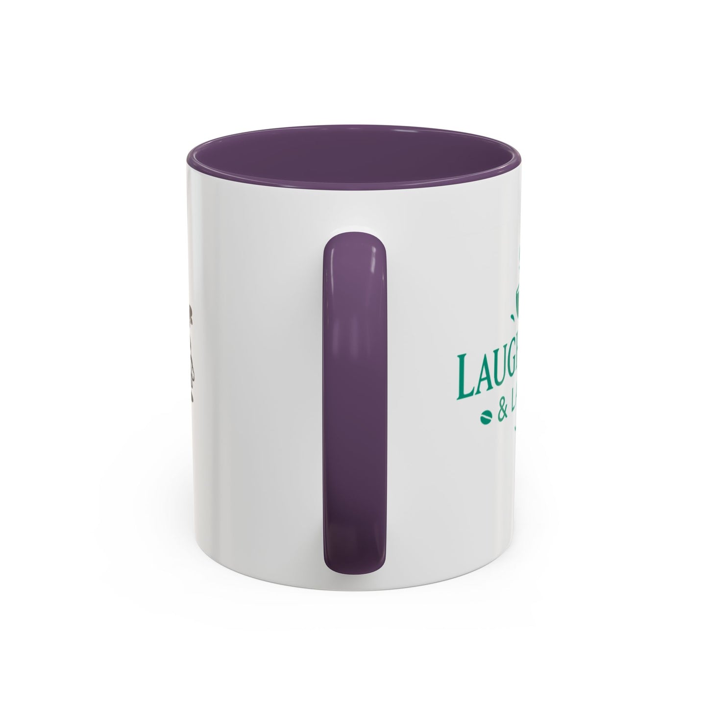 White mug with purple handle and interior on a white background