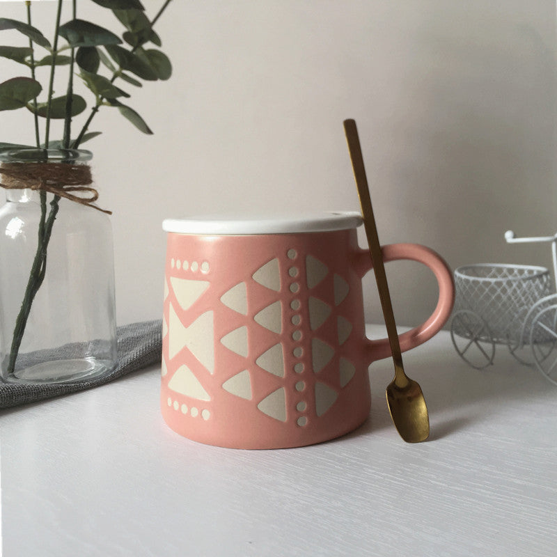 Coffee Mugs with designs, Pink Coffee Lovers Gift Mug with Spoon