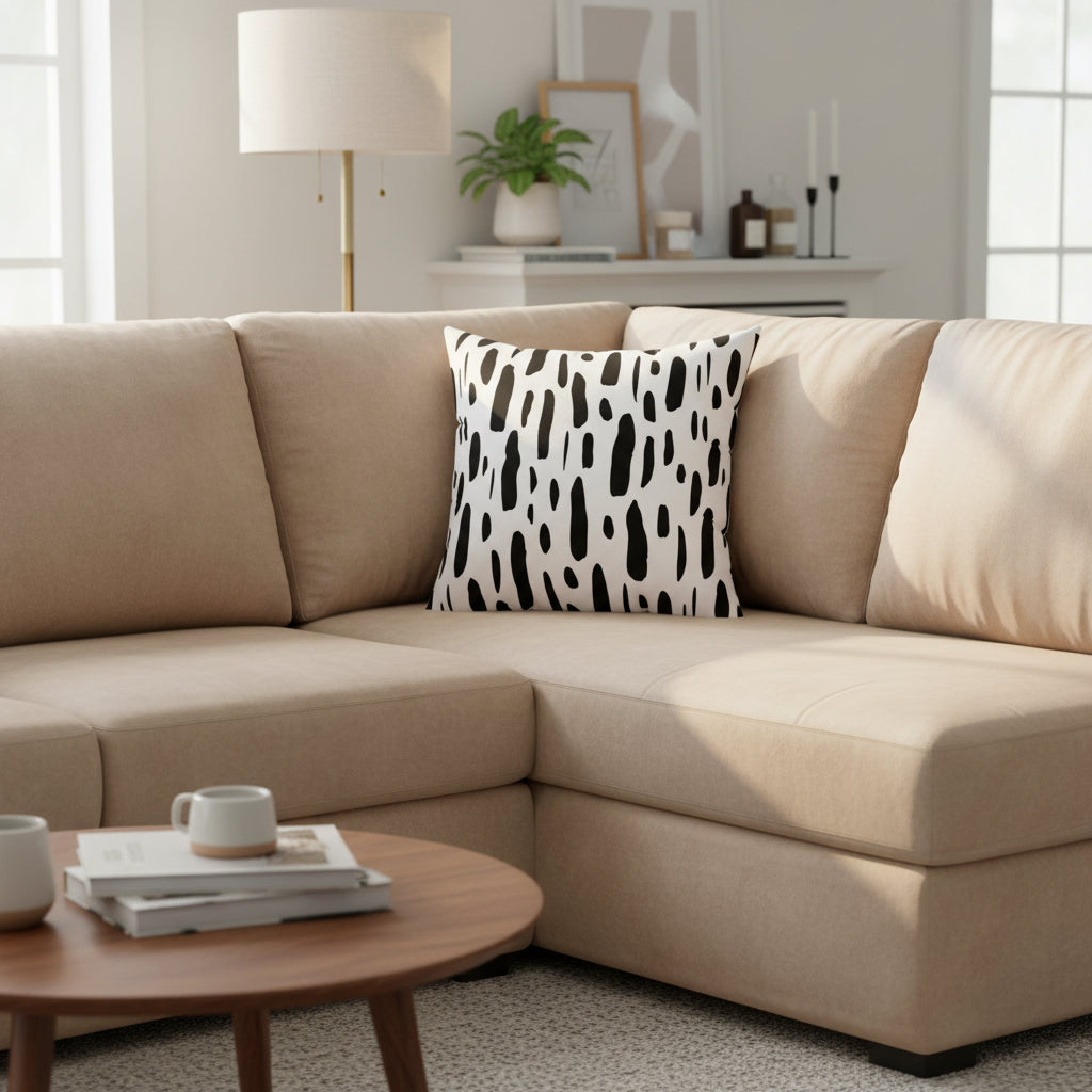 Decorative pillow with black abstract pattern on white background