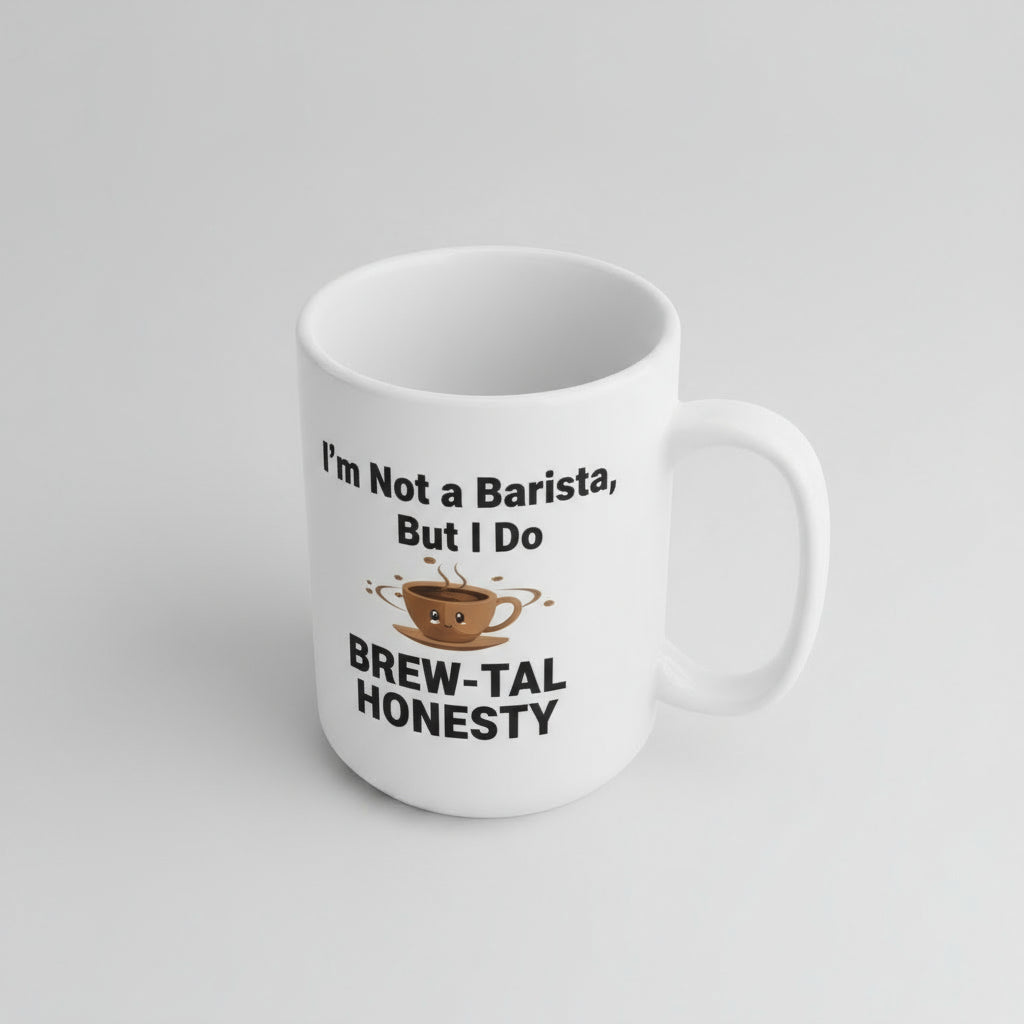 White mug with text 'I'm Not a Barista, But I Do' on a white background