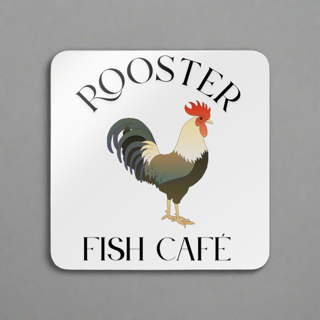 Rooster Fish Café Corkwood Coaster Set - Rustic Kitchen Decor