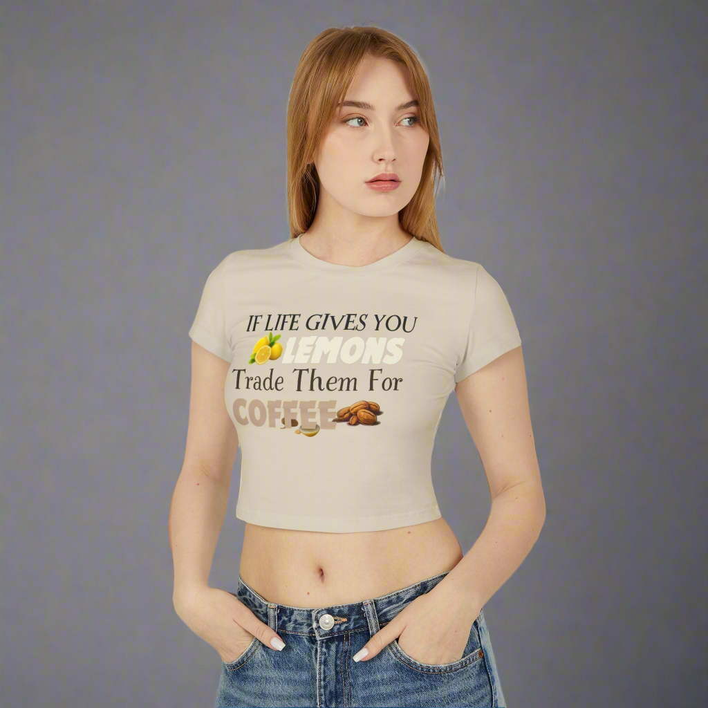 Lemons to Coffee Baby Tee - Cute Women’s Shirt, Funny Gift for Coffee Lovers, Casual Outfit