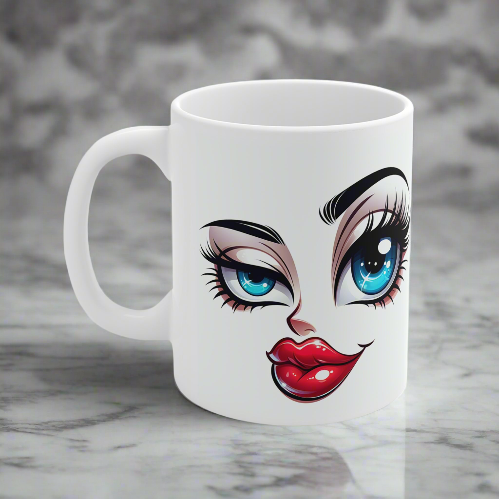 Quirky Collectible Mug with Bold Lip Design - Laugh Lines & Lattes