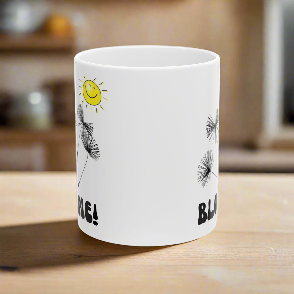 Funny Coffee Mug, 'Blow Me' with Dandelions