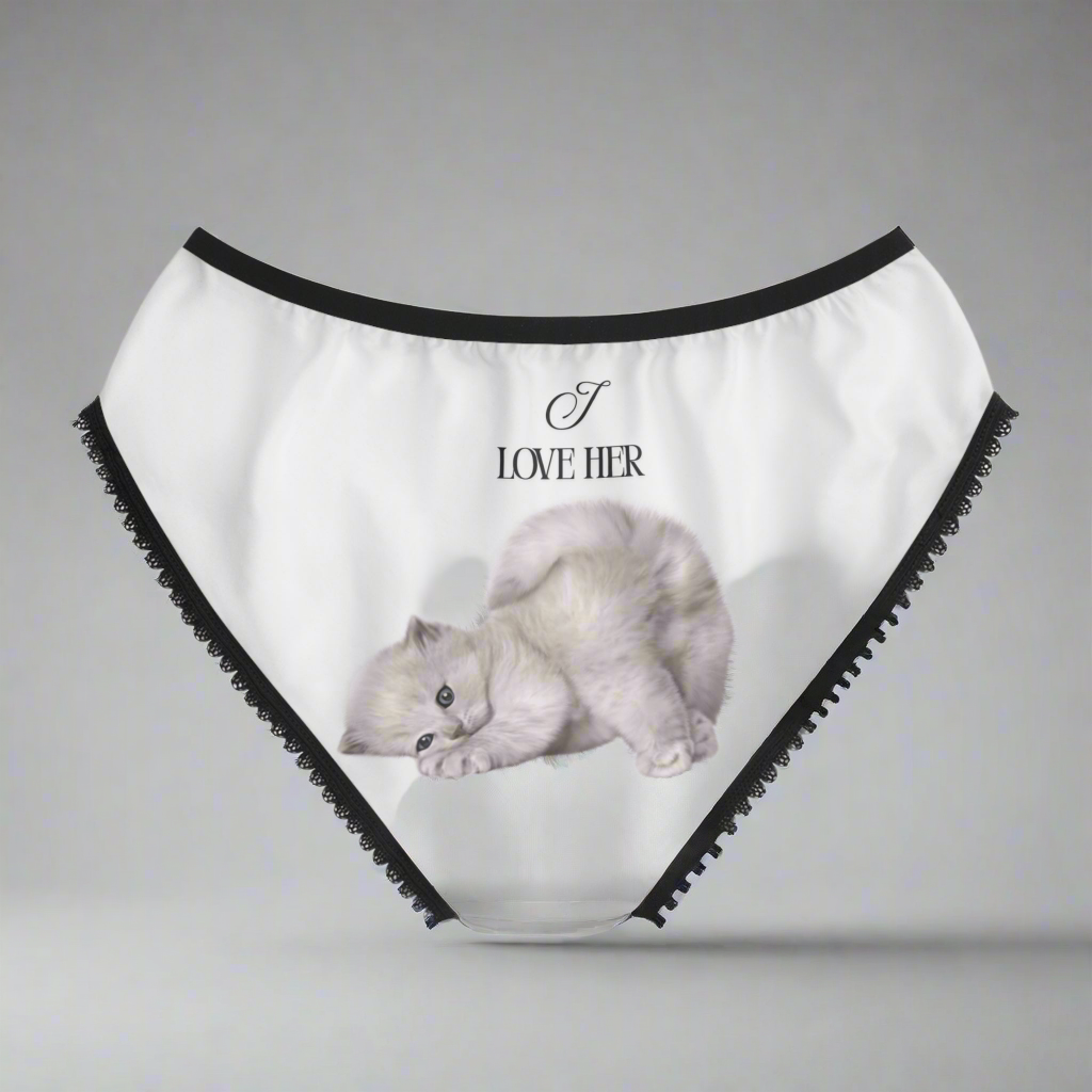 Cute Cat Print Women's Briefs, Personalized Lingerie, Fun Gifts for Cat Lovers, Funny Underwear, Cute Intimates for Her