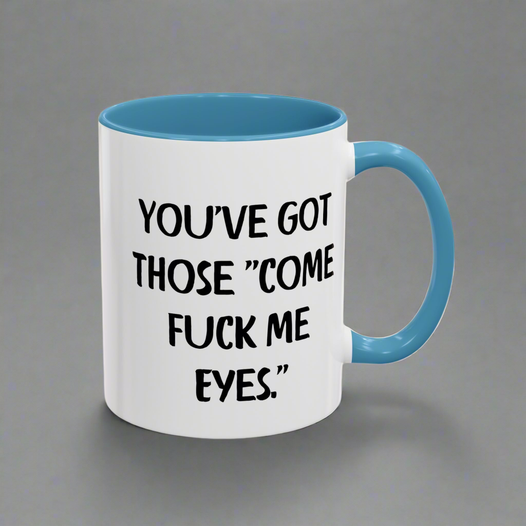 Coffee enthusiasts Coffee Cup with Adult Humor, 11oz blue and white ceramic mug