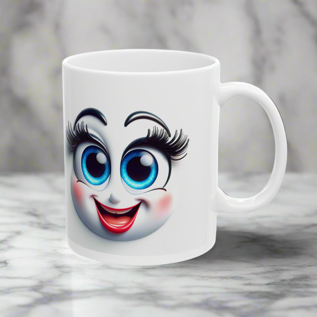 Printify Quirky Collectible Mug with Happy Face Design - Laugh Lines & Lattes