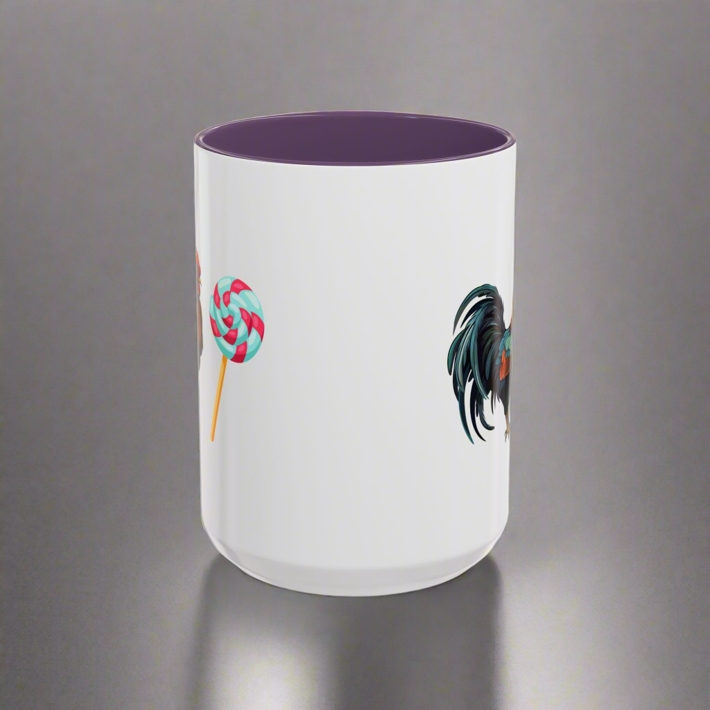 Colorful Rooster Sucker Coffee Mug, Sweet Gift for Candy Lovers, Fun Kitchen Décor, Birthday Present