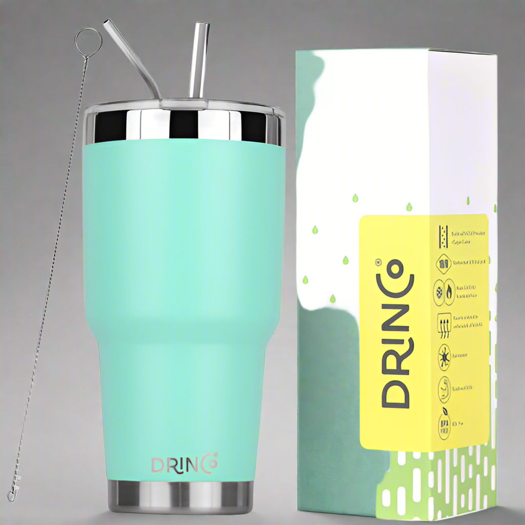 DRINCO® 30oz Insulated Tumbler Spill Proof Lid w/2 Straws (Teal)