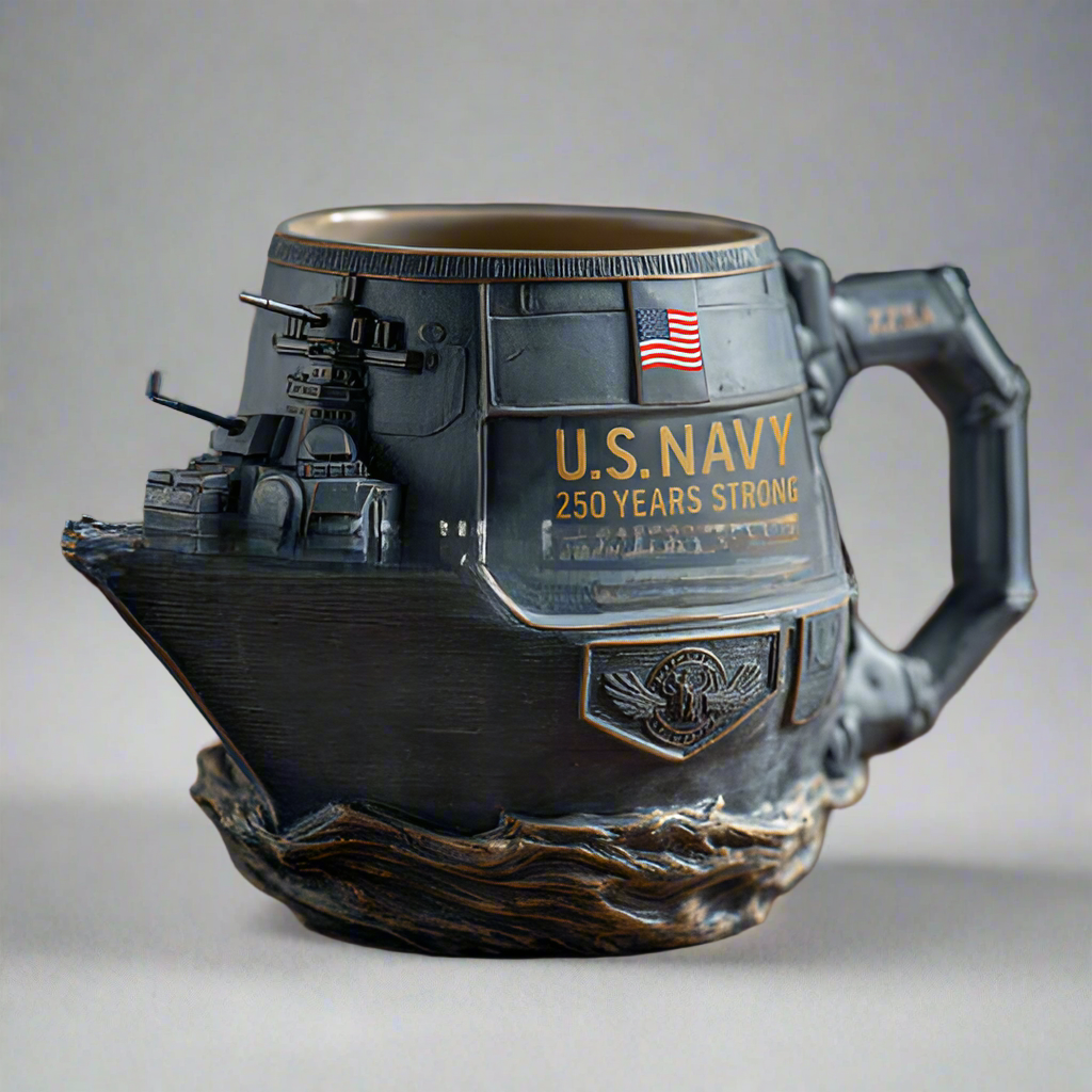 Coffee Mug for Coffee Lovers, Blue Ceramic Cup, U.S. Navy 250th Anniversary Coffee Mugs