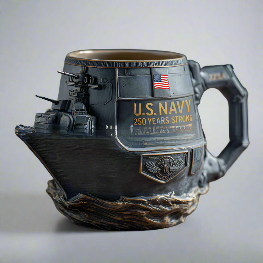 Blue Ceramic Mugs, U.S. Navy Gift Mug, 250th Anniversary U.S Navy Coffee Lovers Mug