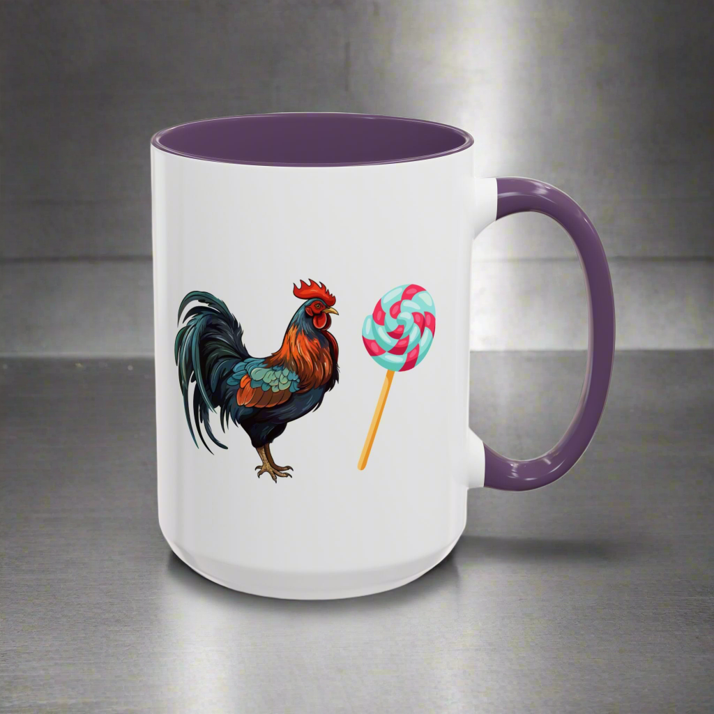 Colorful Rooster Sucker Coffee Mug, Sweet Gift for Candy Lovers, Fun Kitchen Décor, Birthday Present