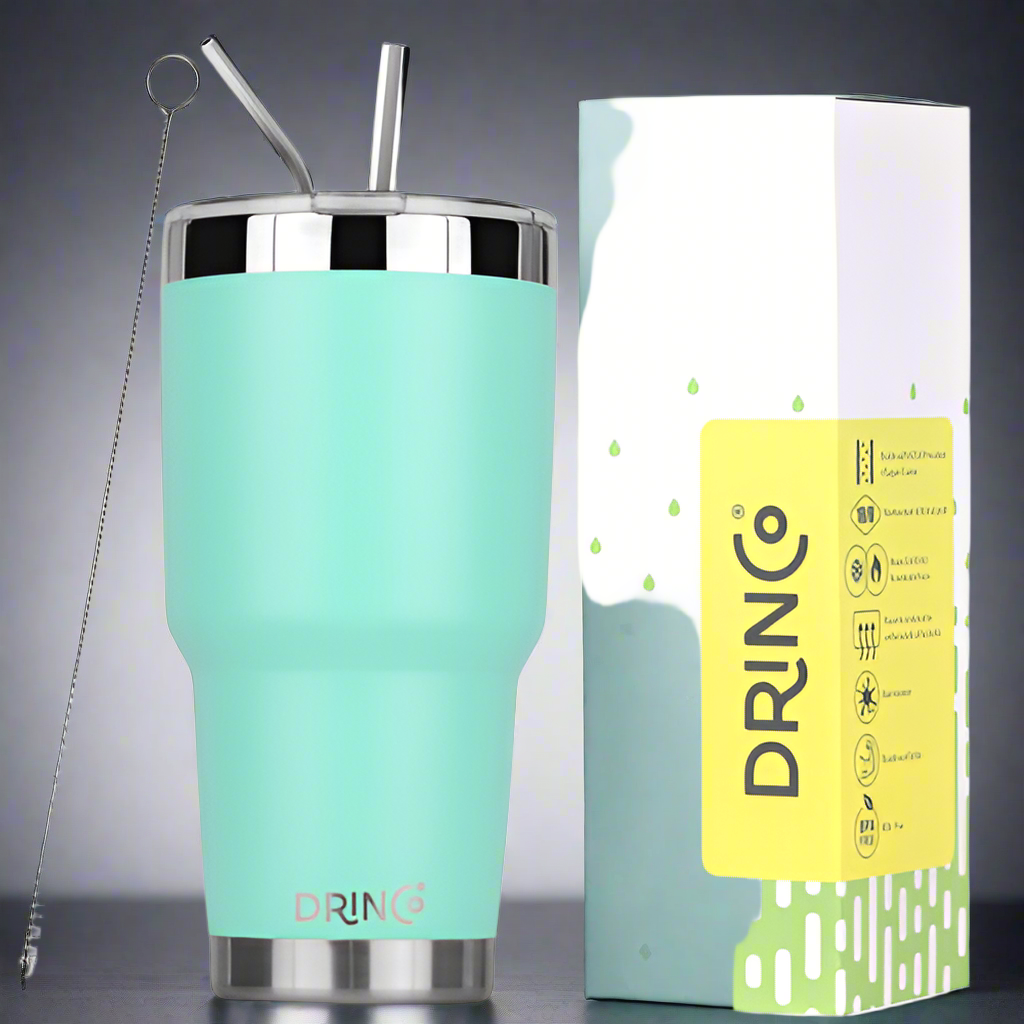 DRINCO® 30oz Insulated Tumbler Spill Proof Lid w/2 Straws (Teal)