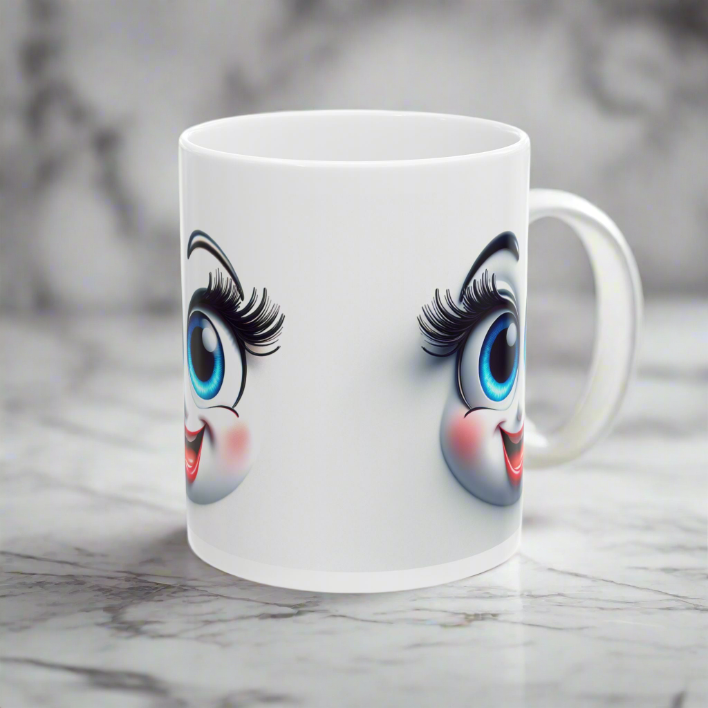 Printify Quirky Collectible Mug with Happy Face Design - Laugh Lines & Lattes
