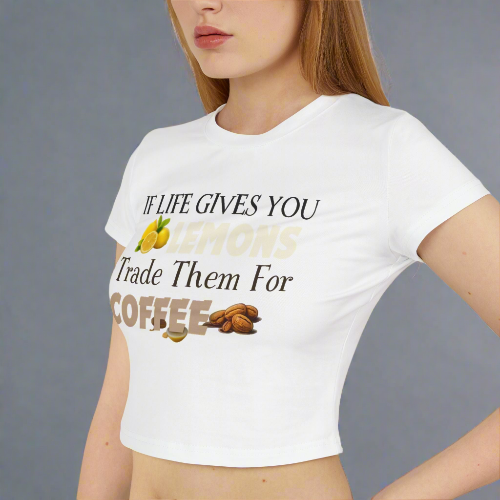 Lemons to Coffee Baby Tee - Cute Women’s Shirt, Funny Gift for Coffee Lovers, Casual Outfit