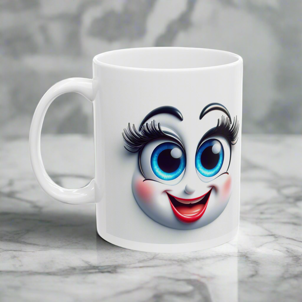 Printify Quirky Collectible Mug with Happy Face Design - Laugh Lines & Lattes