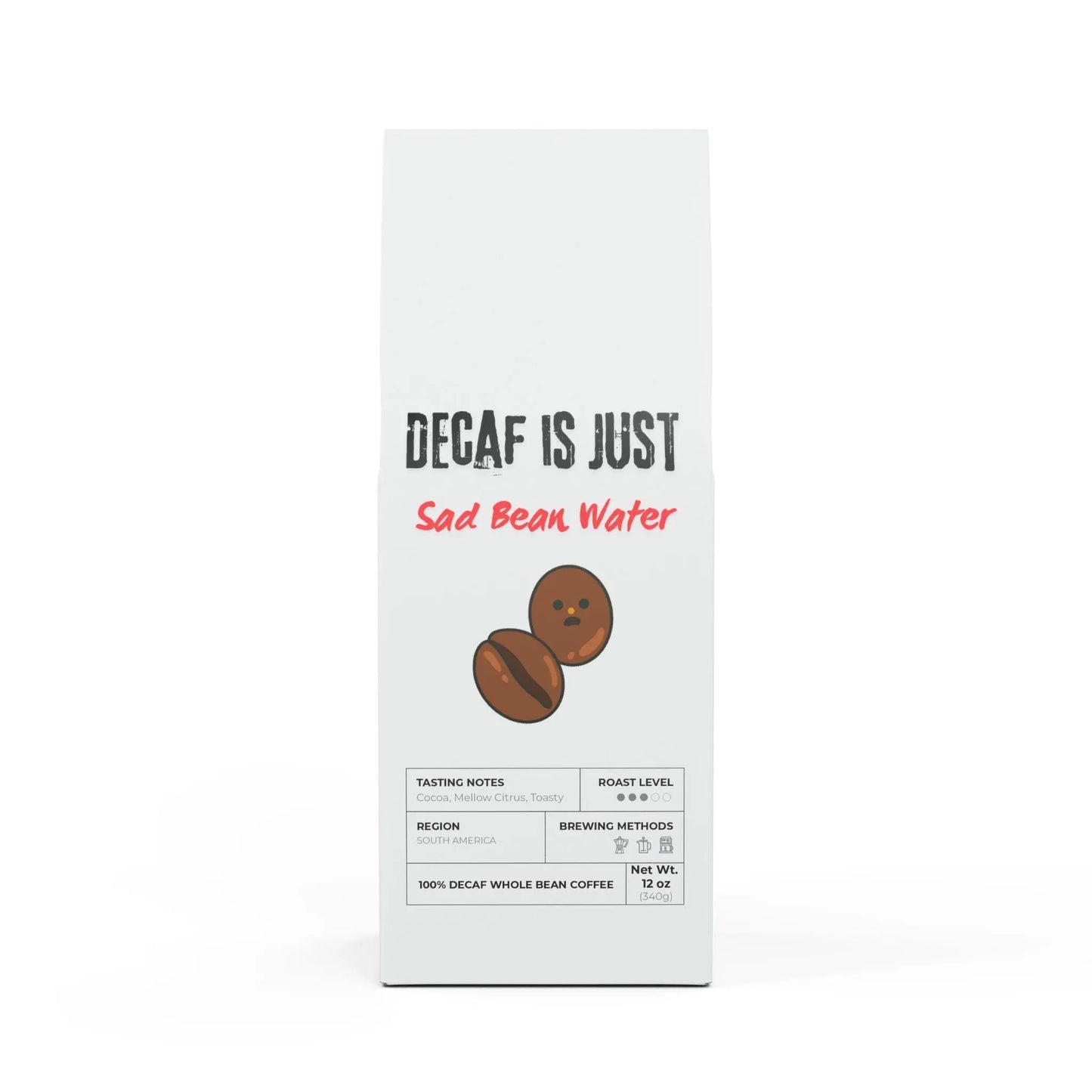 Sad bean water coffee - decaf whole bean 12oz - Laugh Lines & Lattes