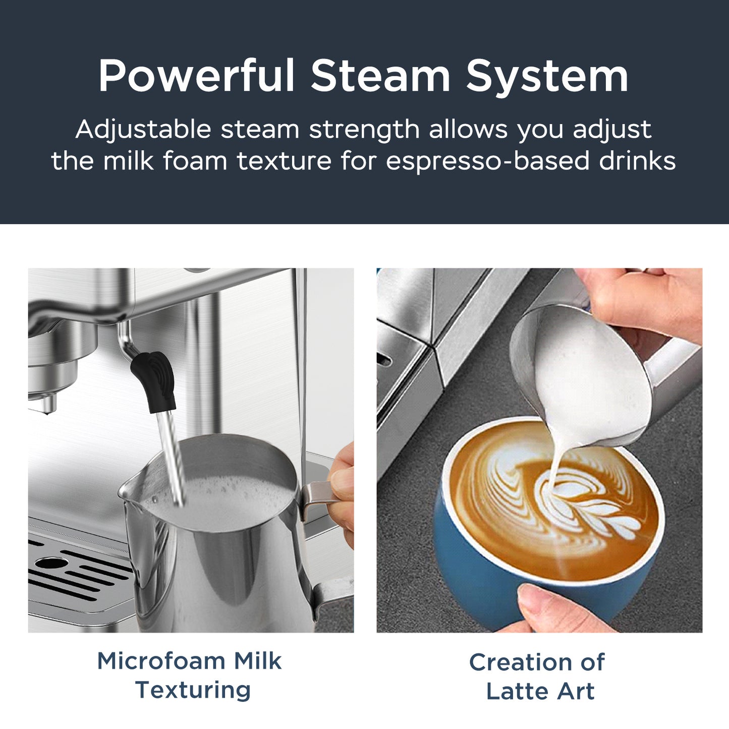 Espresso Machine with Milk Frother for Coffee Enthusiasts, Stainless Steel Espresso Machine