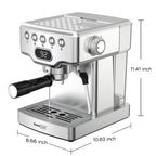 Coffee Lovers Dream, Stainless Steel Espresso Machine with Milk Frother. 
