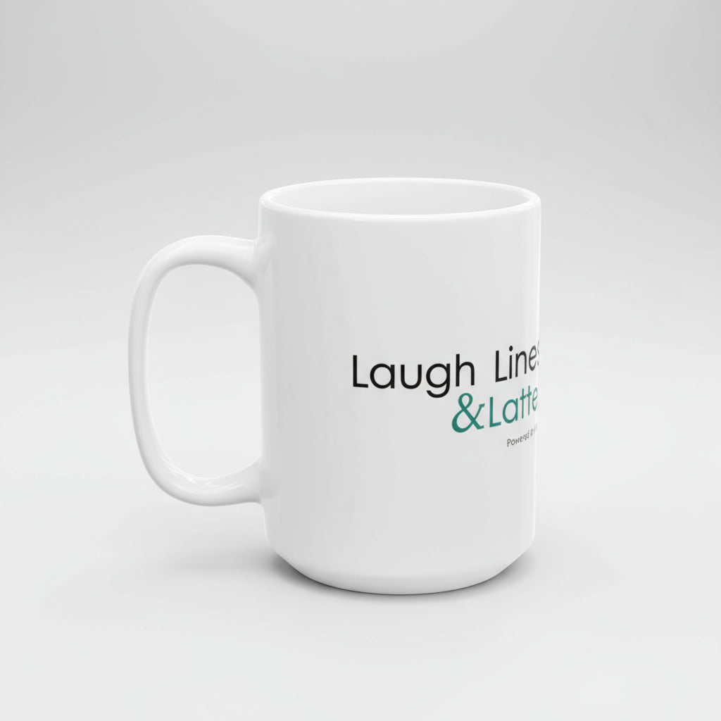 White mug with text on a white background