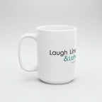 White mug with text on a white background