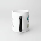 White mug with black handle on a white background