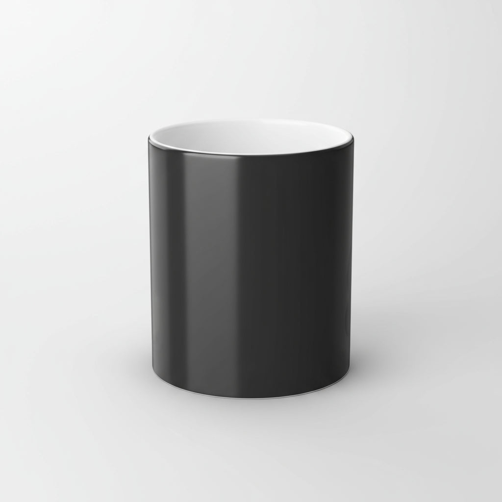 Black cylindrical object with white top on a white background