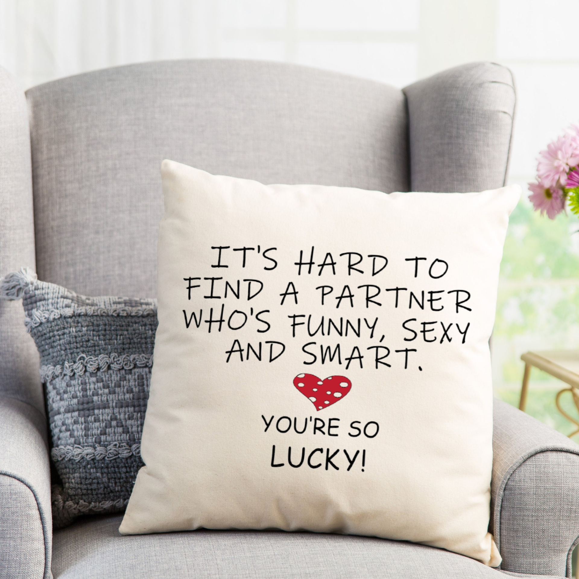 Beige Pillow Cover, Funny Couples Pillow Cover