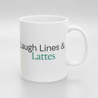 White mug with text on a white background