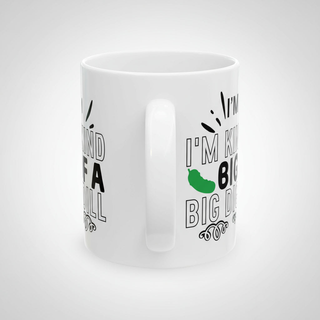 White mug with text and graphics on a white background