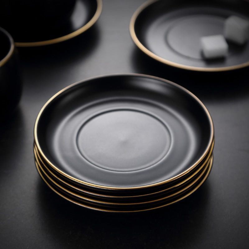Black Matte Ceramic saucers with gold trim for Coffee Lovers