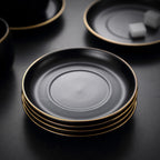 Black Matte Ceramic saucers with gold trim for Coffee Lovers