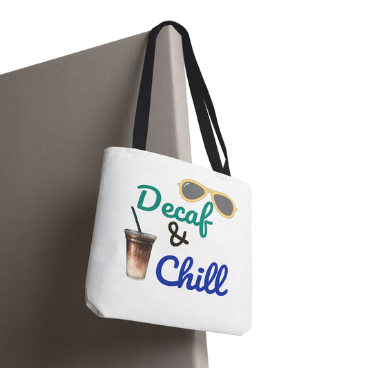 Decaf & Chill All-Over Print Tote Bag – Reusable Bag for Her