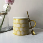 Coffee lovers Coffee Mug with Spoon, yellow Ceramic Mug with designs and Spoon 