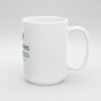 White mug with text on a white background