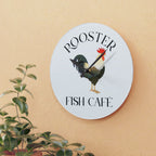 Rooster Fish Café Acrylic Wall Clock - Rustic Farmhouse Home Décor