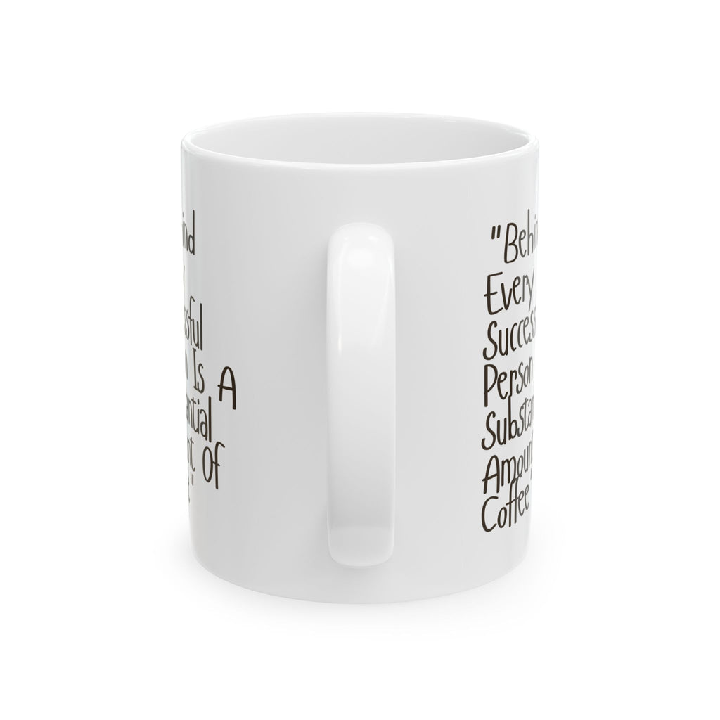 White mug with text on a white background