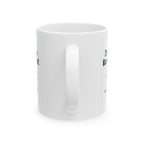 White mug with text on a white background