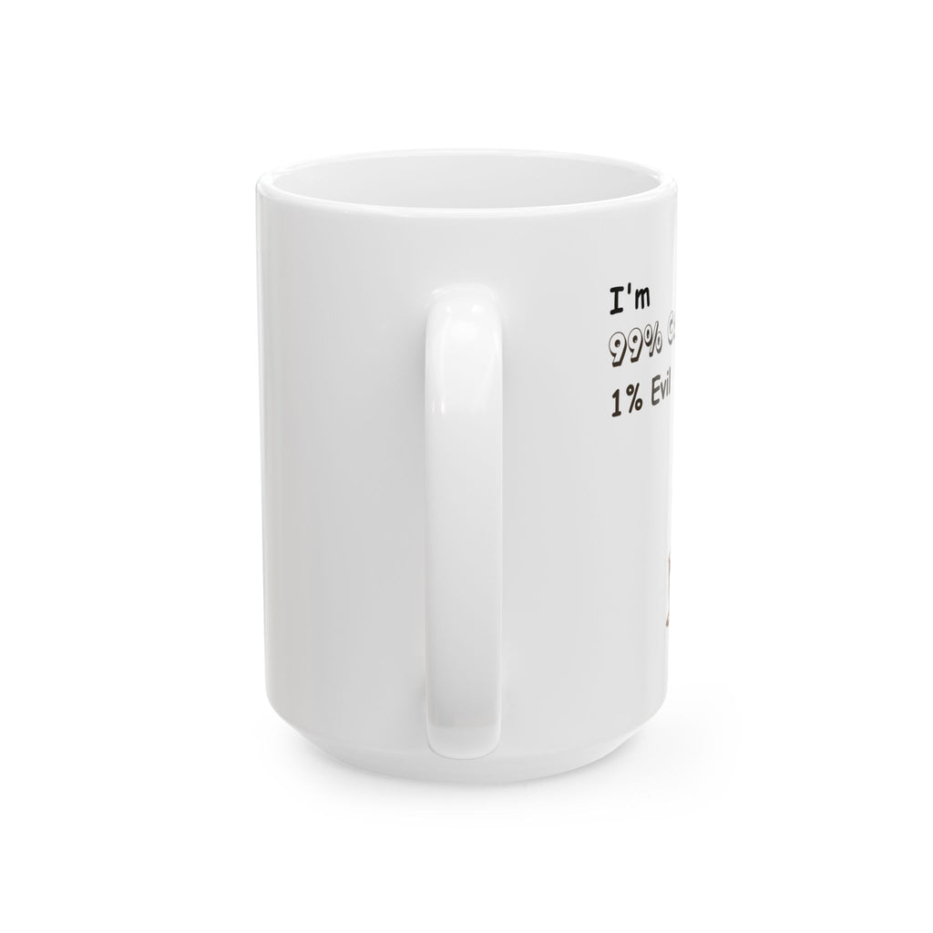 Ceramic Mug - Funny 99% Coffee 1% Evil Mug for Coffee Lovers, Gift for Sitcom Fans, Housewarming, Birthday, Office Humor - Laugh Lines & Lattes