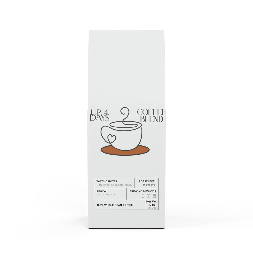 Coffee blend packaging with a cup illustration on a white background