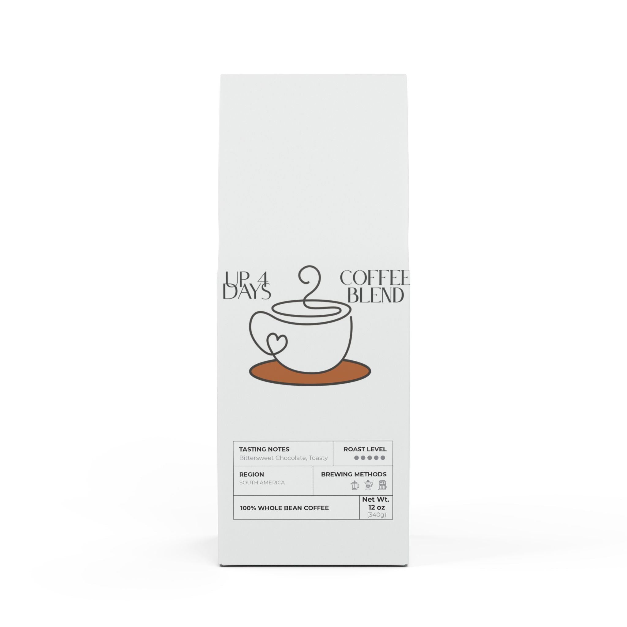 Coffee blend packaging with a cup illustration on a white background