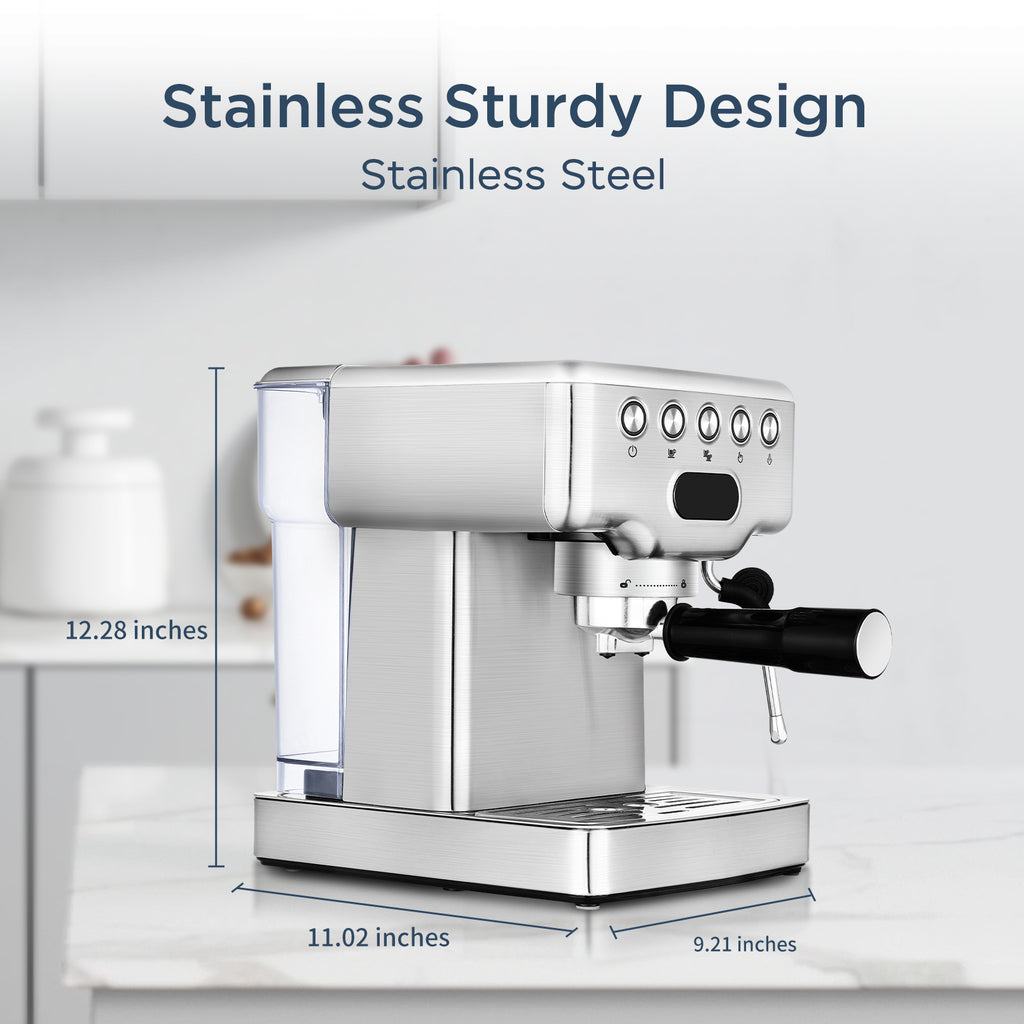 Stainless Steel Espresso Machine and Milk Frother for Coffee Lovers 