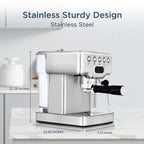 Stainless Steel Espresso Machine and Milk Frother for Coffee Lovers 