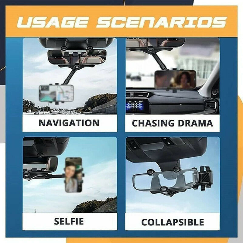 Usage scenarios of a car-mounted camera system with text labels on a blue and orange background.