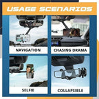 Usage scenarios of a car-mounted camera system with text labels on a blue and orange background.