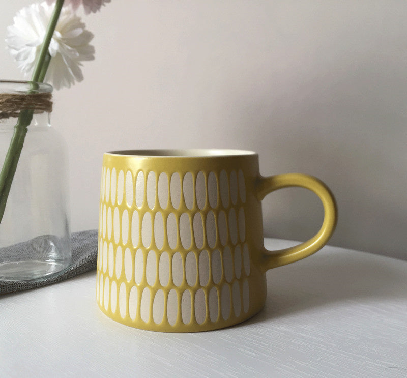 Yellow Coffee Mug with designs, Ceramic Mugs for Coffee Enthusiasts 